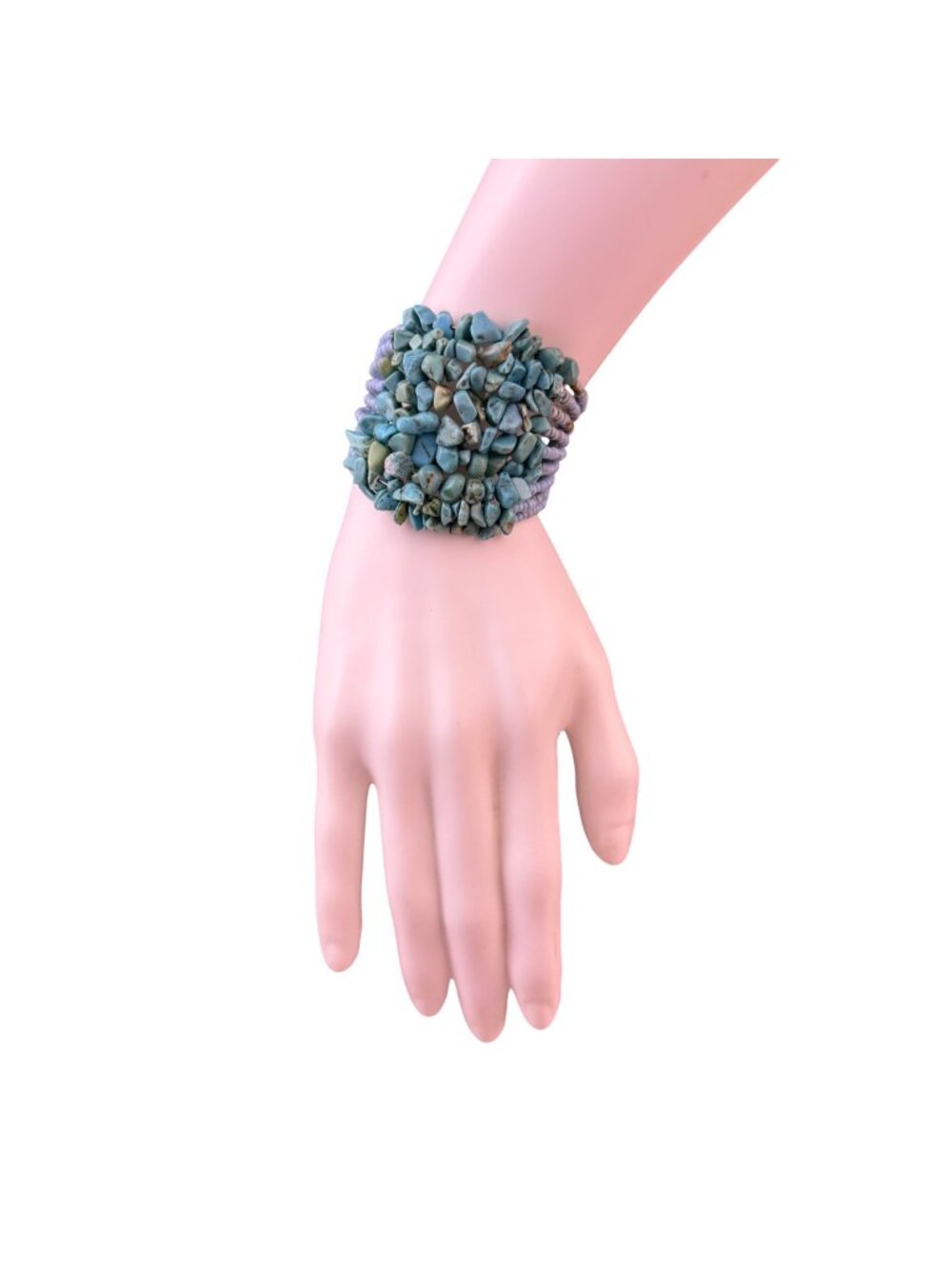 Multistrand Turquoise & Blue Beaded Bracelet Womens Handmade Stone Chips